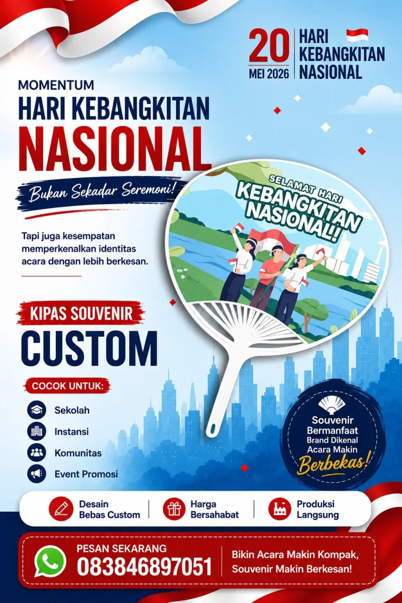 Kipas tangan cistom tema hari kebangkitan nasional